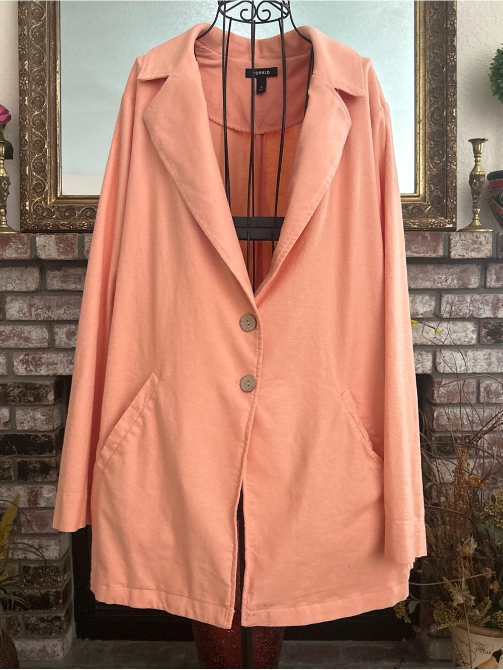 Torrid Coral Orange Linen Blend Long Line Button Front Sz 4